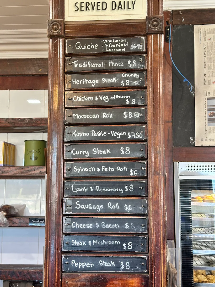 Menu, Heritage Bakery