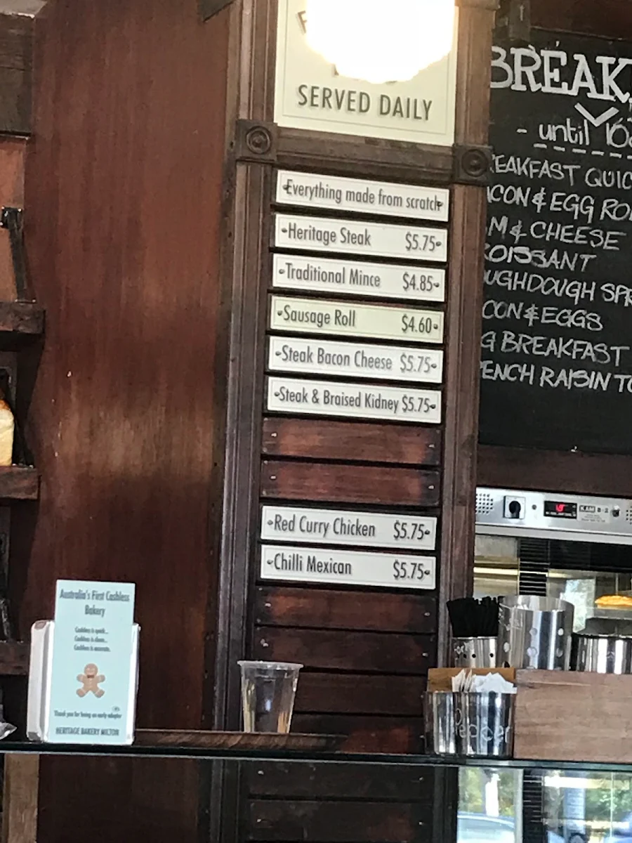 Menu, Heritage Bakery