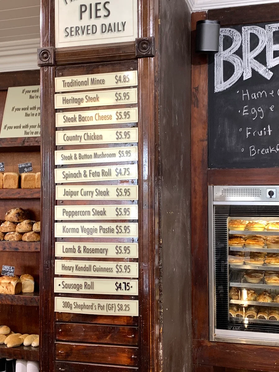 Menu, Heritage Bakery