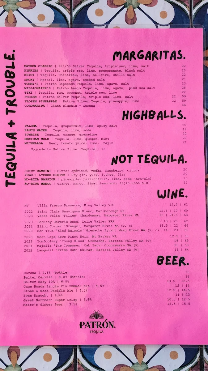 Menu, Pink Taquito