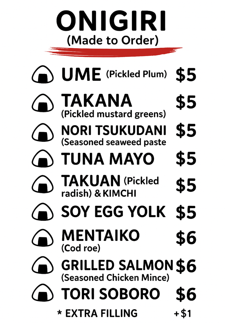 Menu, Matsuri Japanese