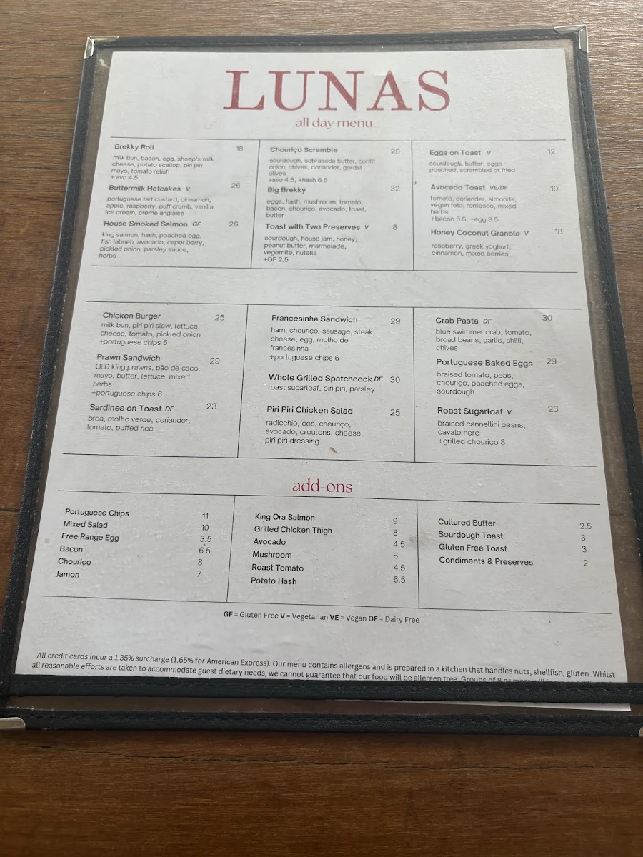 Menu, Lunas