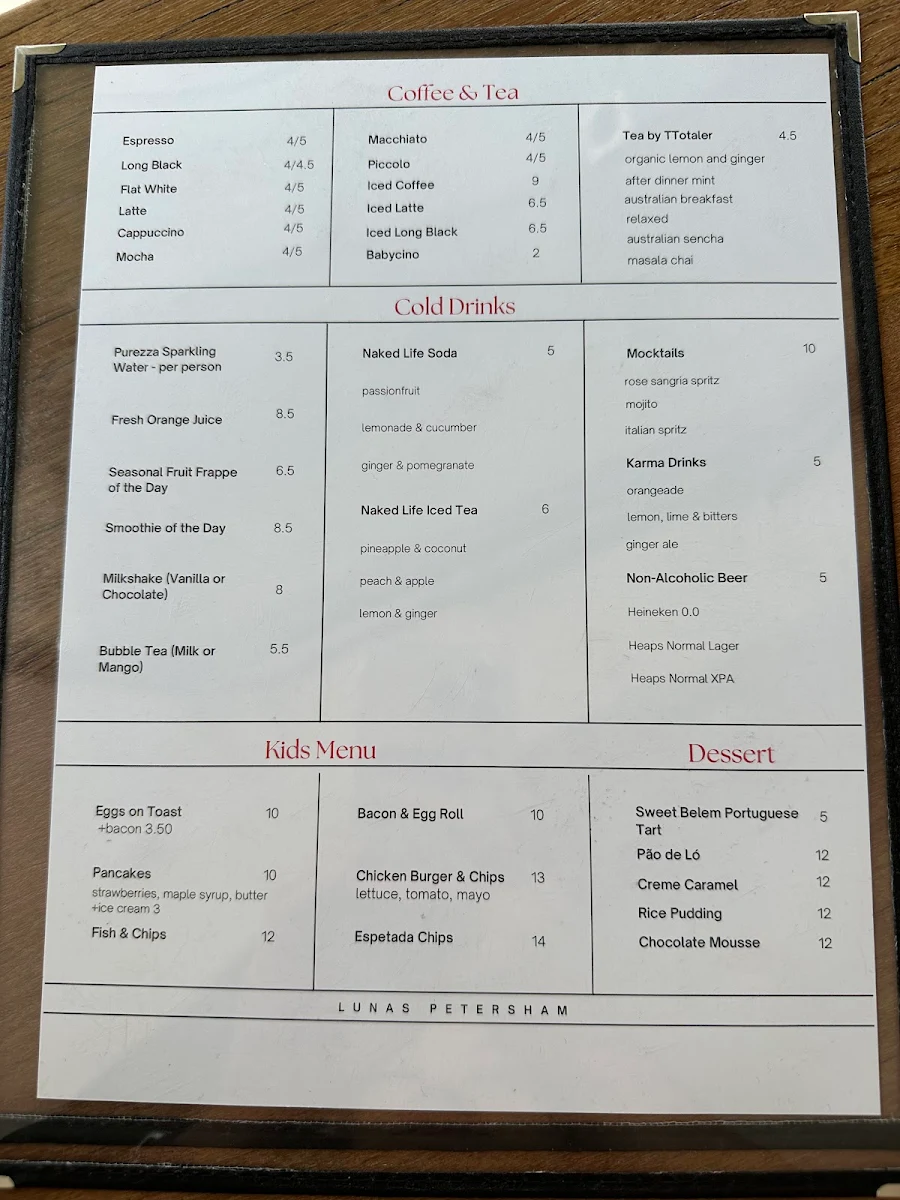 Menu, Lunas