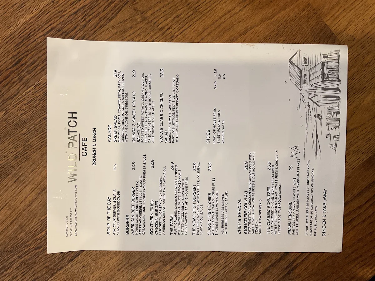 Menu, Wild Patch Cafe