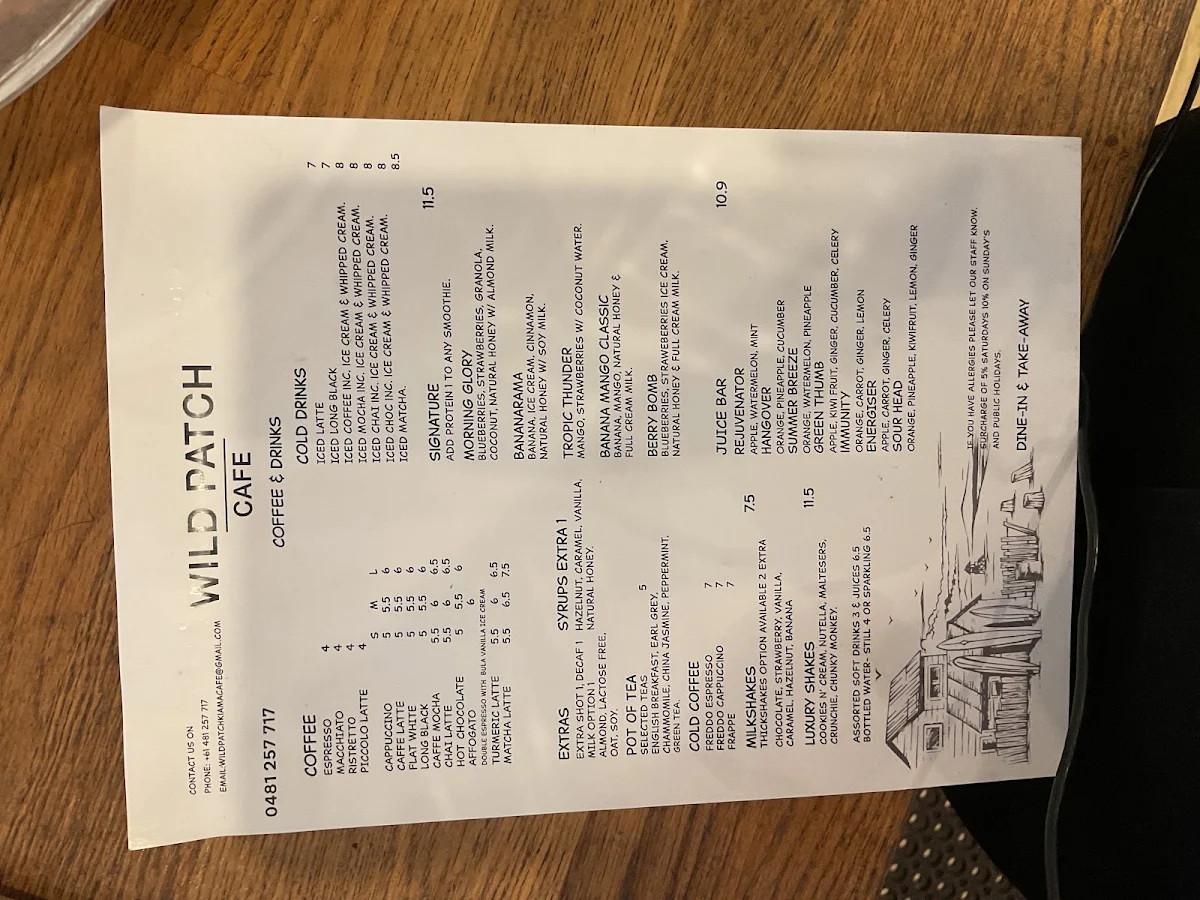 Menu, Wild Patch Cafe