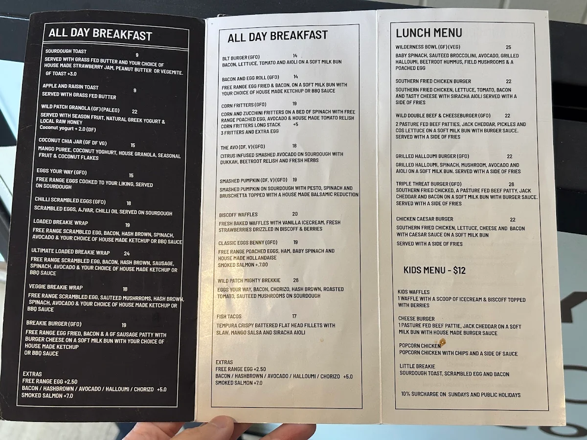 Menu, Wild Patch Cafe