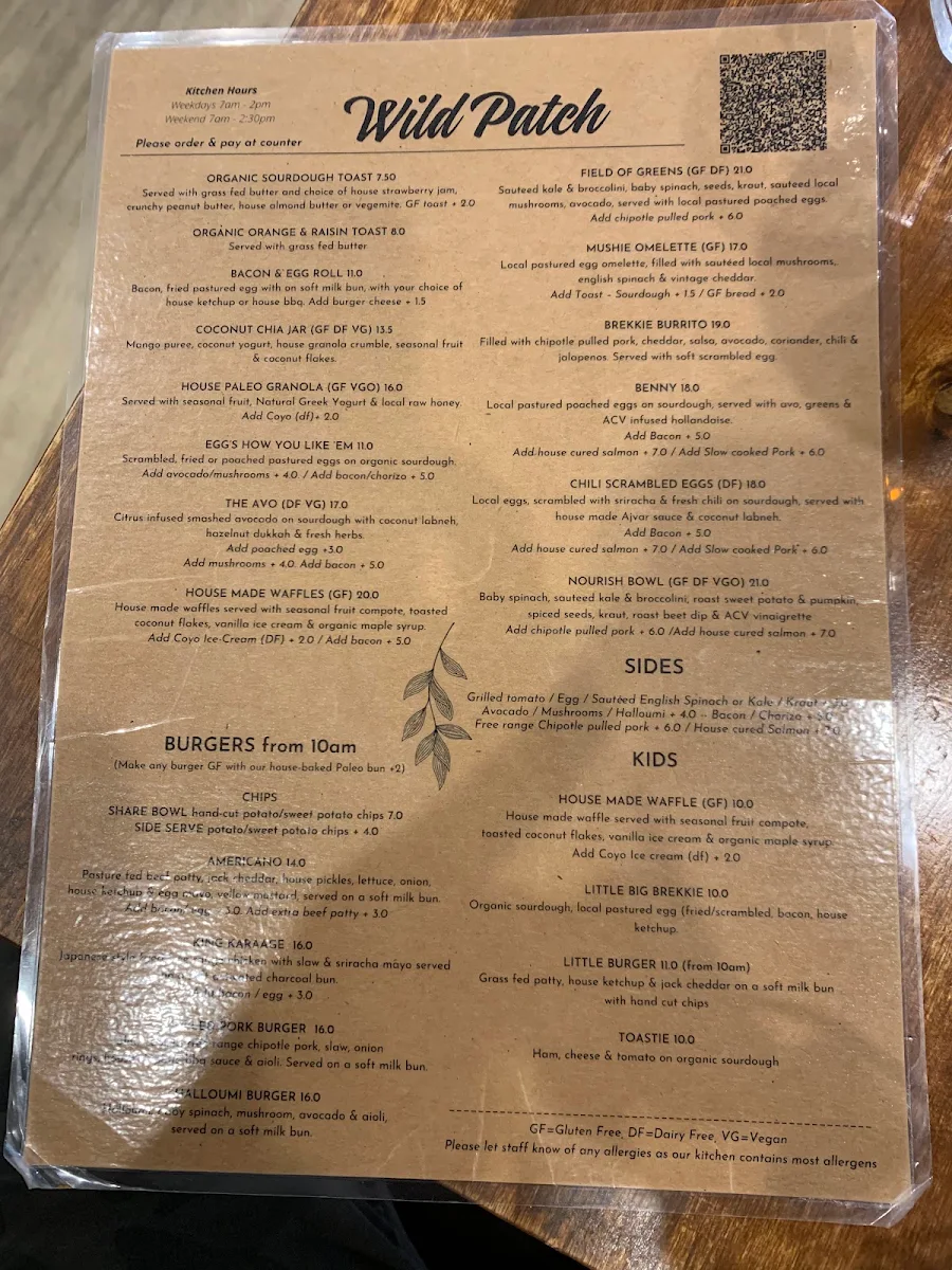 Menu, Wild Patch Cafe
