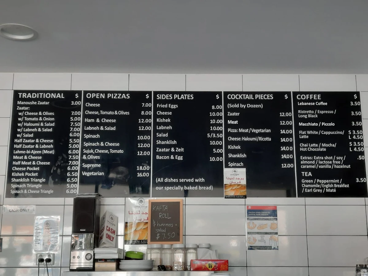 Menu, Campsie Lebanese Bakery