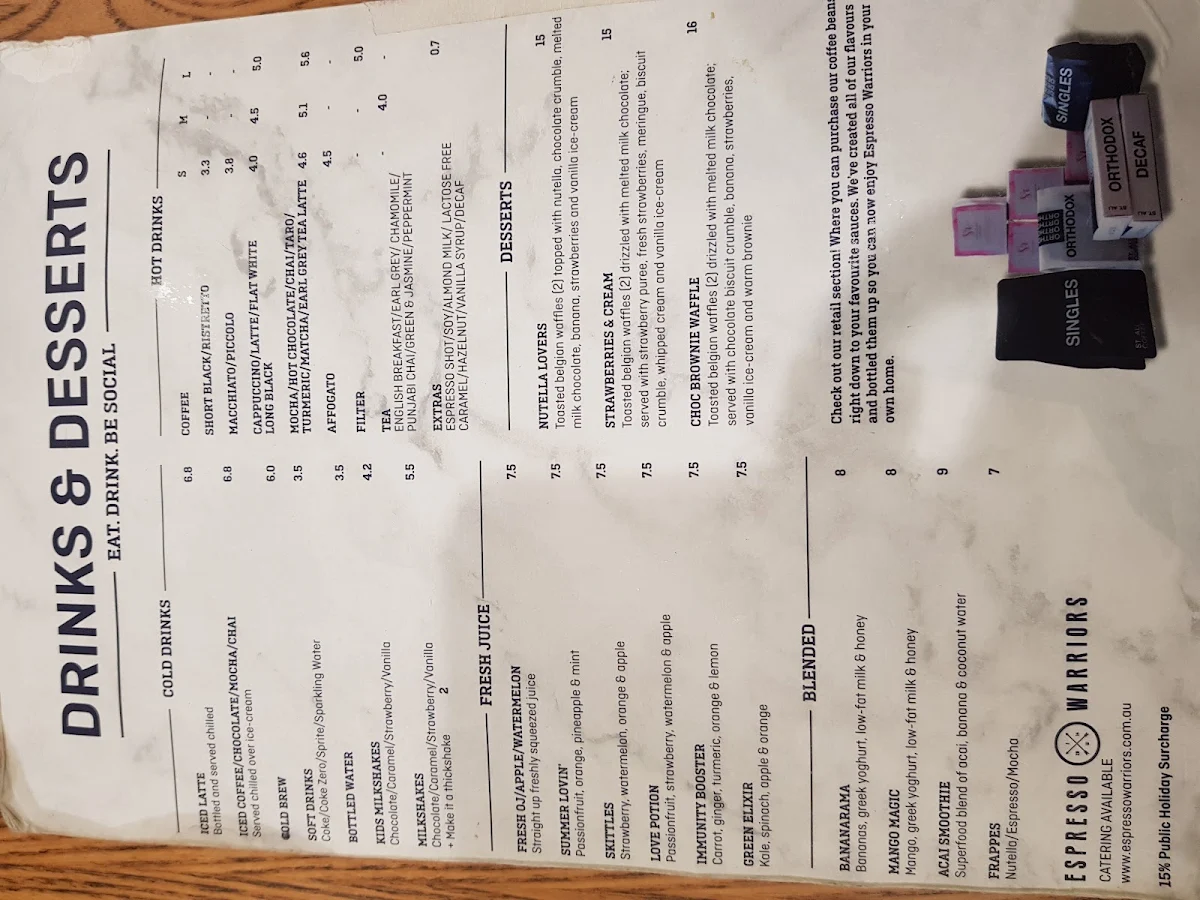 Menu, Espresso Warriors