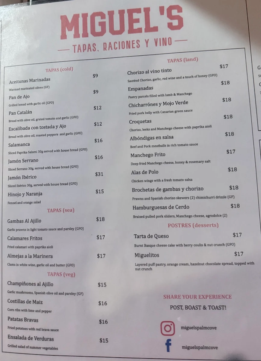 Menu, Miguel's