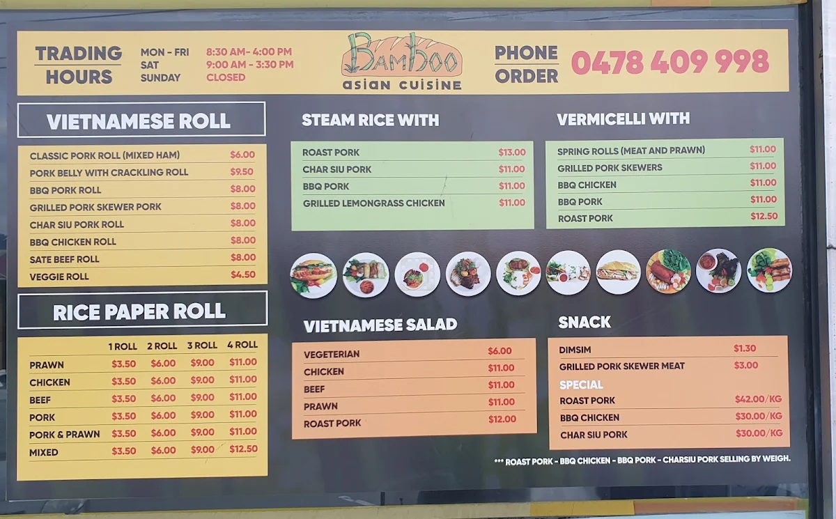 Menu, Bamboo Asian Cuisine