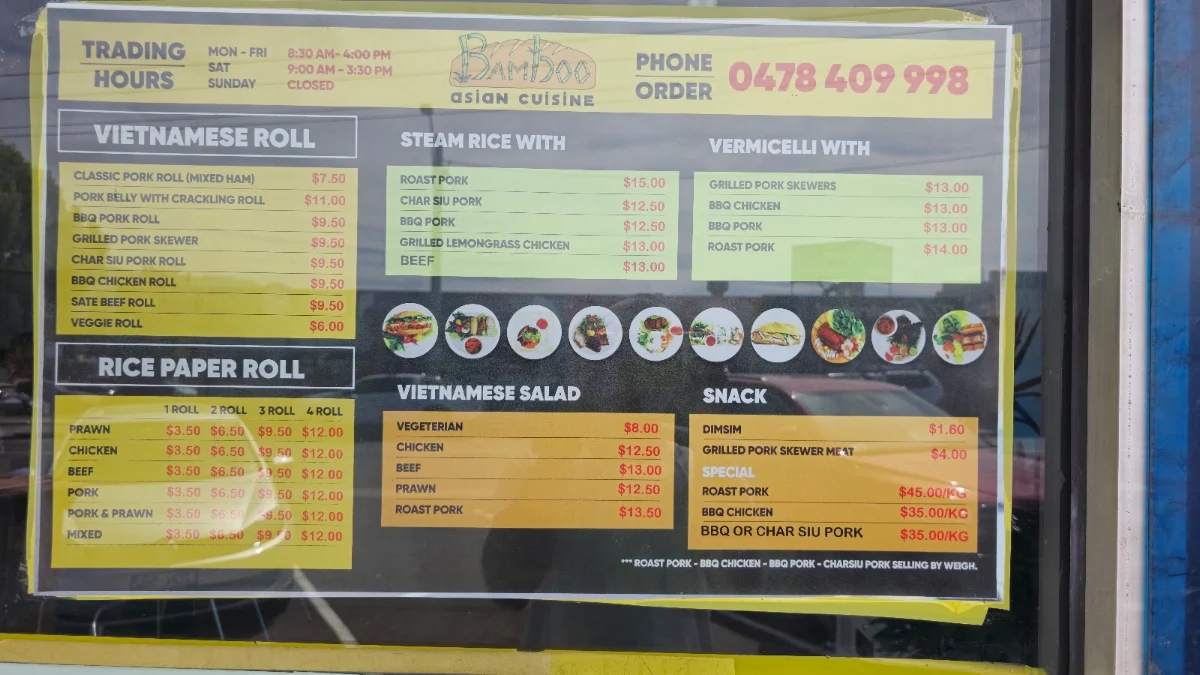 Menu, Bamboo Asian Cuisine