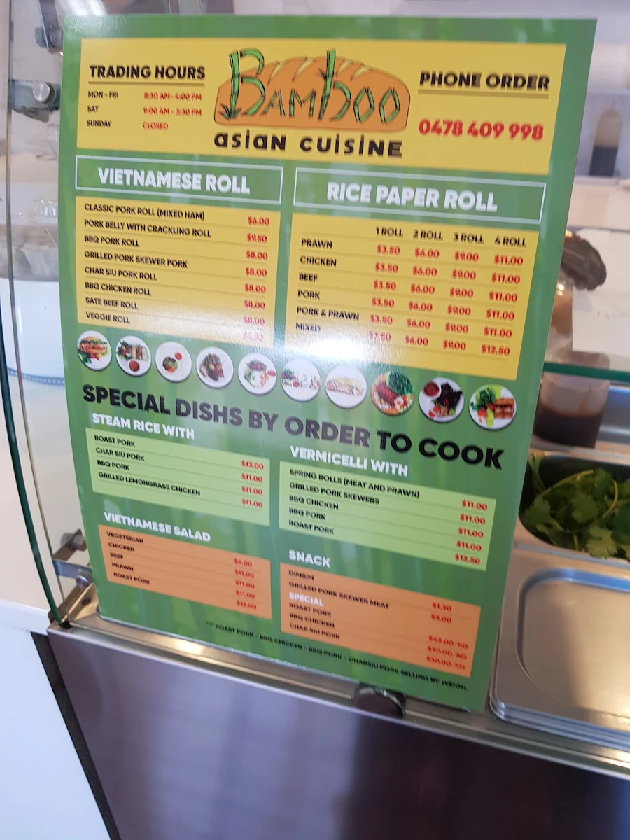 Menu, Bamboo Asian Cuisine