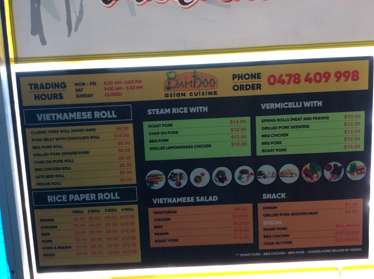Menu, Bamboo Asian Cuisine