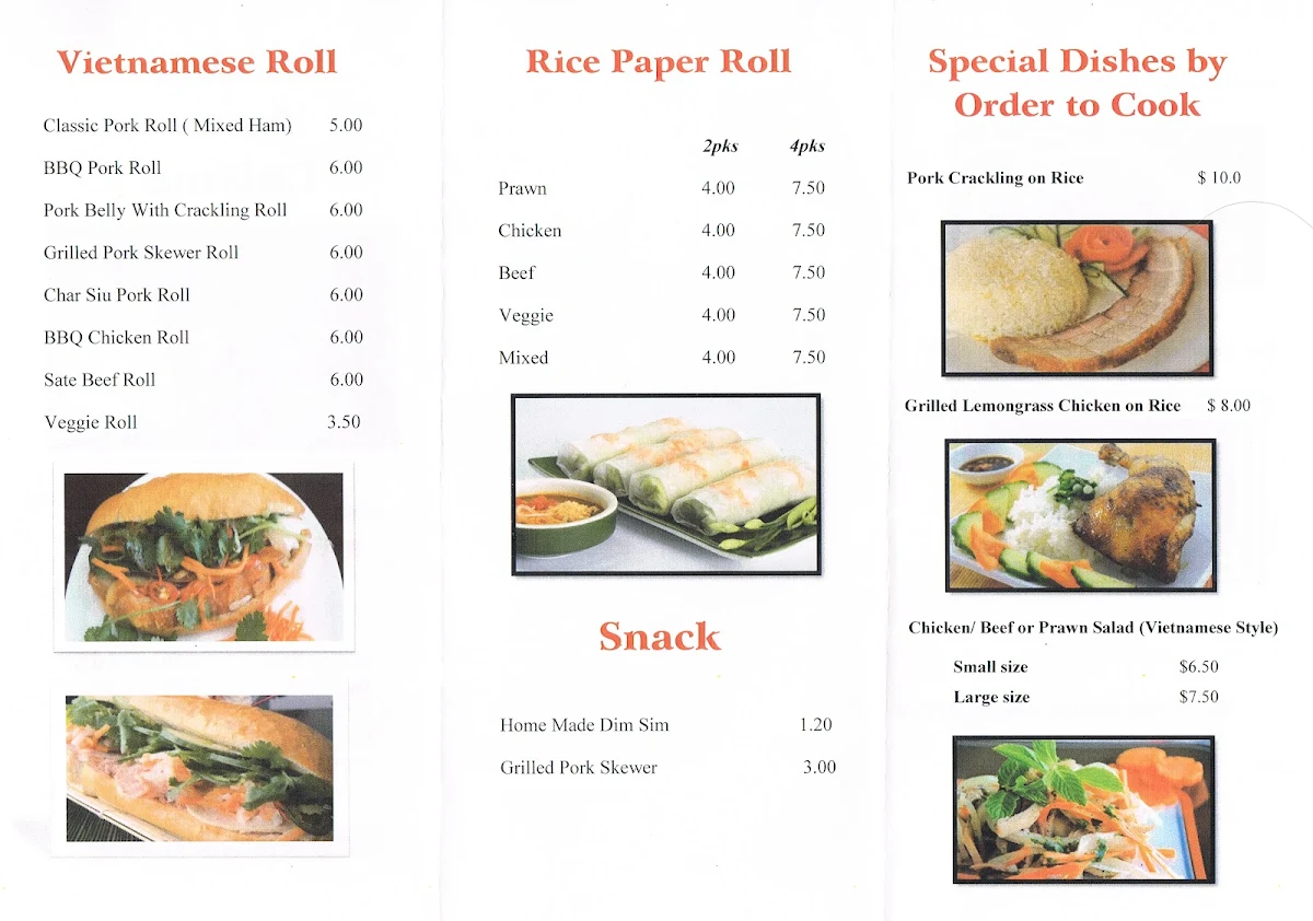 Menu, Bamboo Asian Cuisine