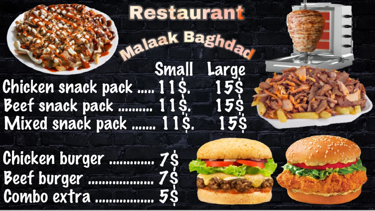 Menu, Malaak Baghdad Restaurant