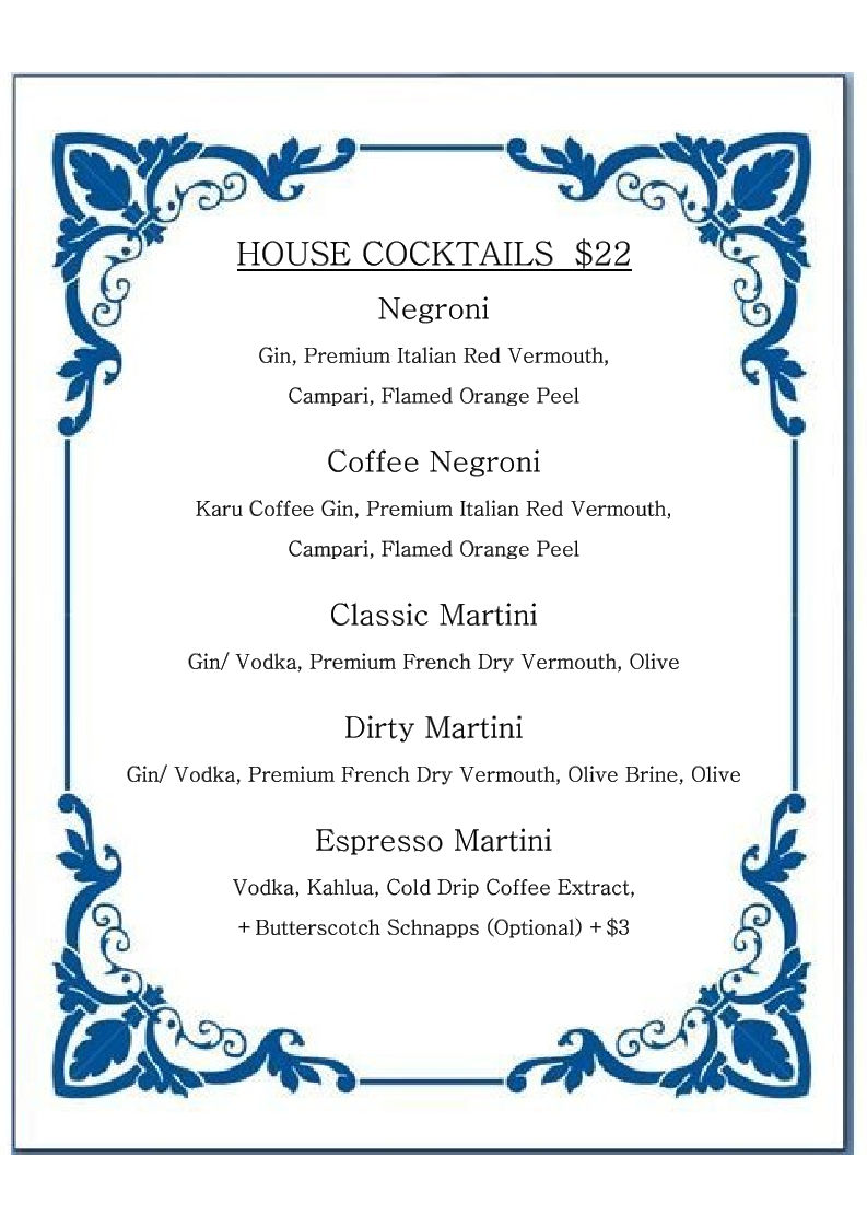 Menu, Butchers Brew Bar