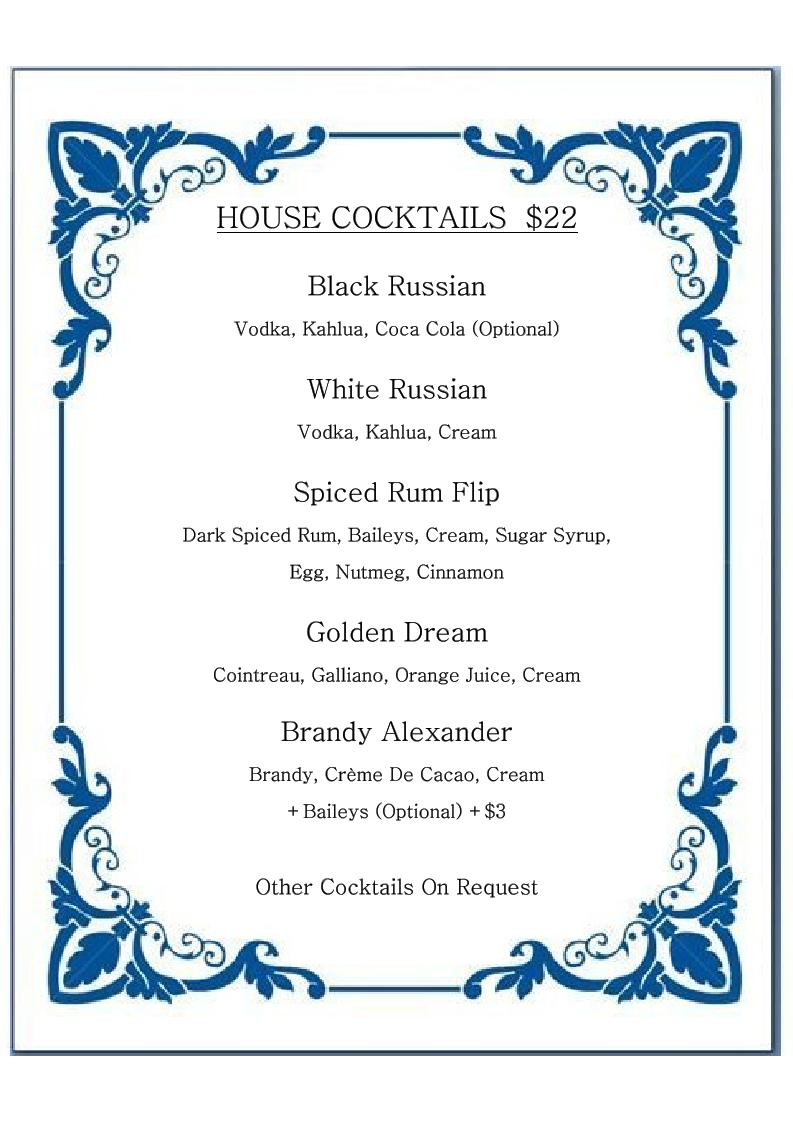 Menu, Butchers Brew Bar
