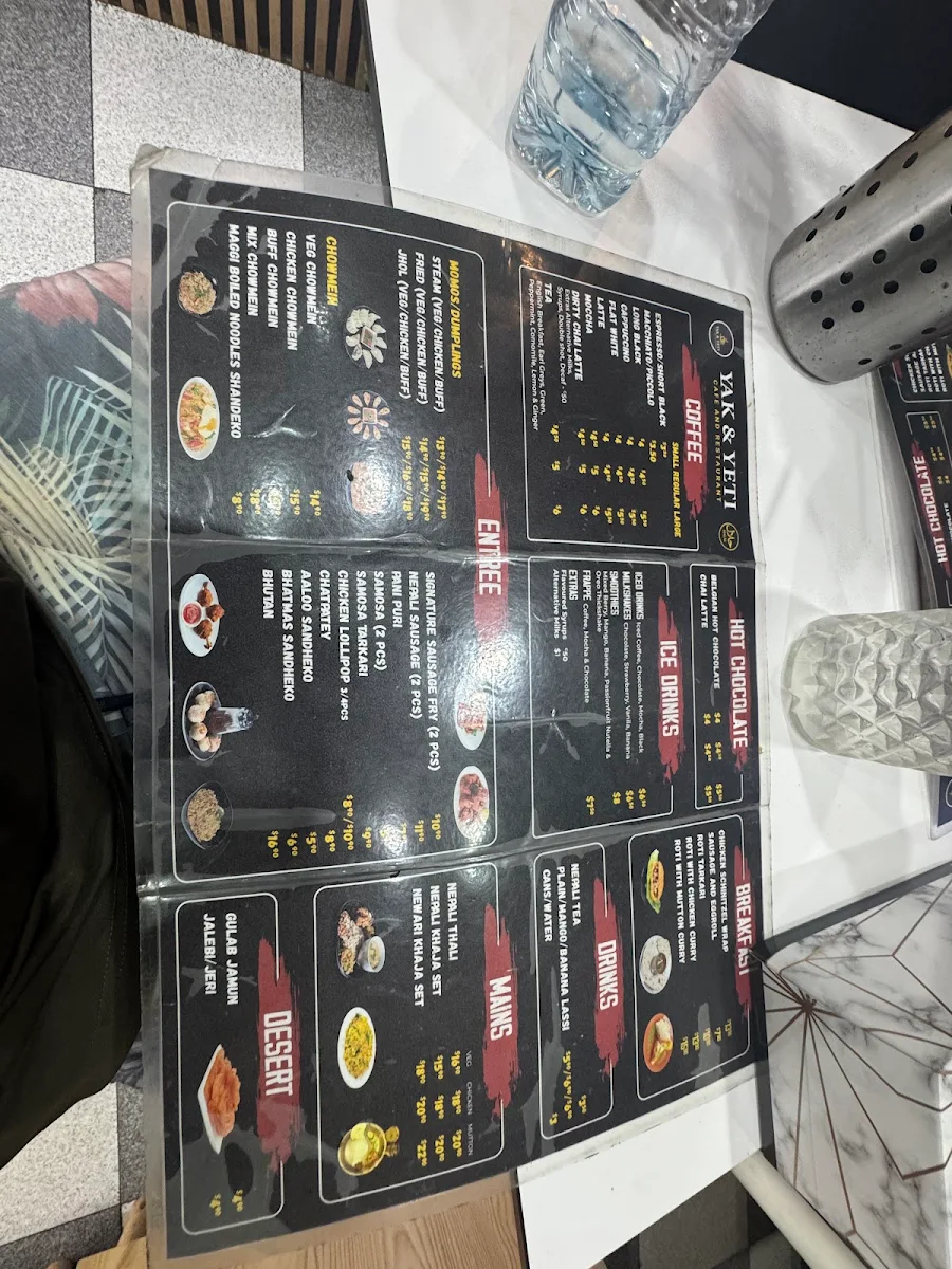 Menu, Yak & Yeti Cafe and Restaurant