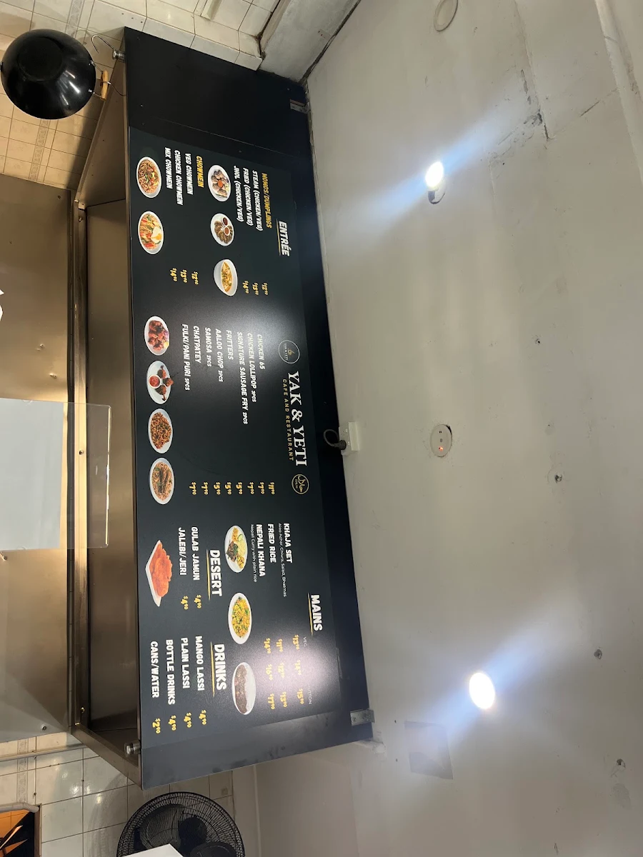 Menu, Yak & Yeti Cafe and Restaurant