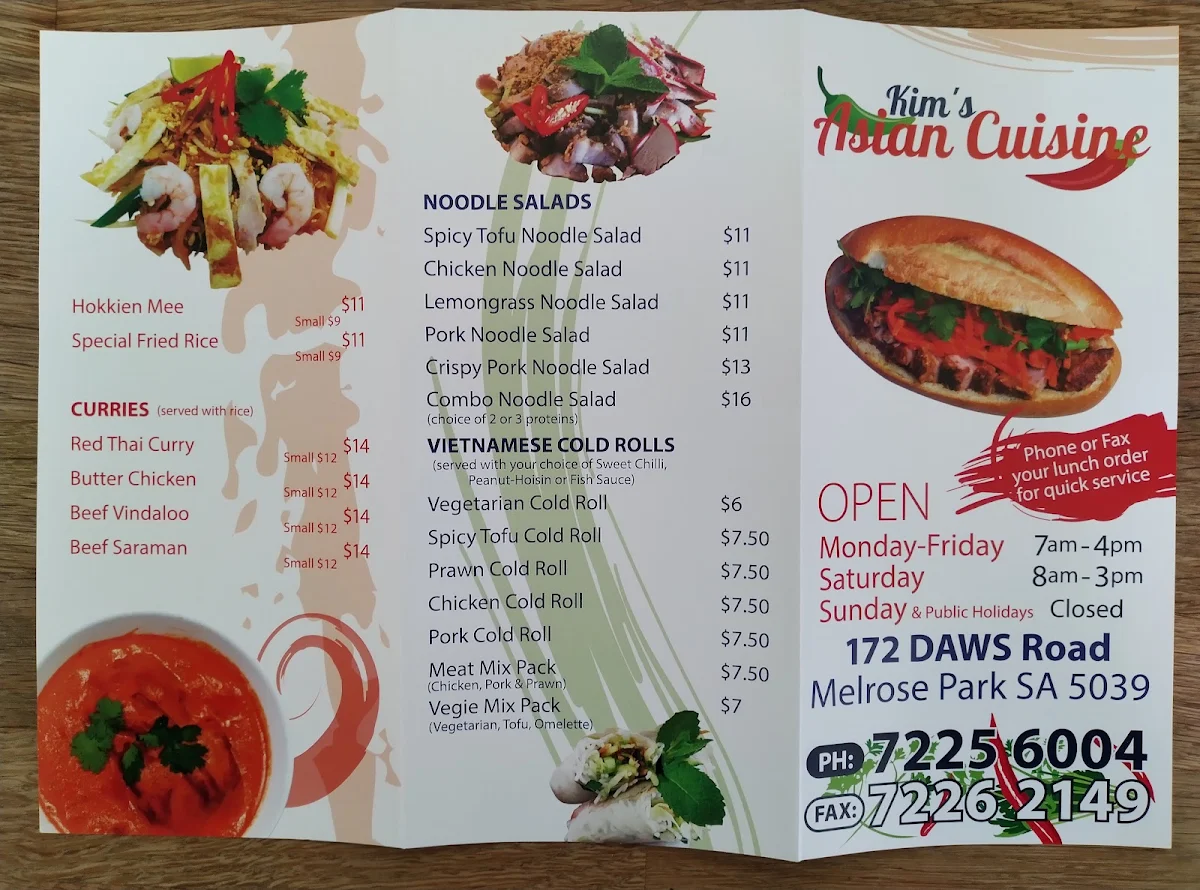Menu, Kim's Asian Cuisine