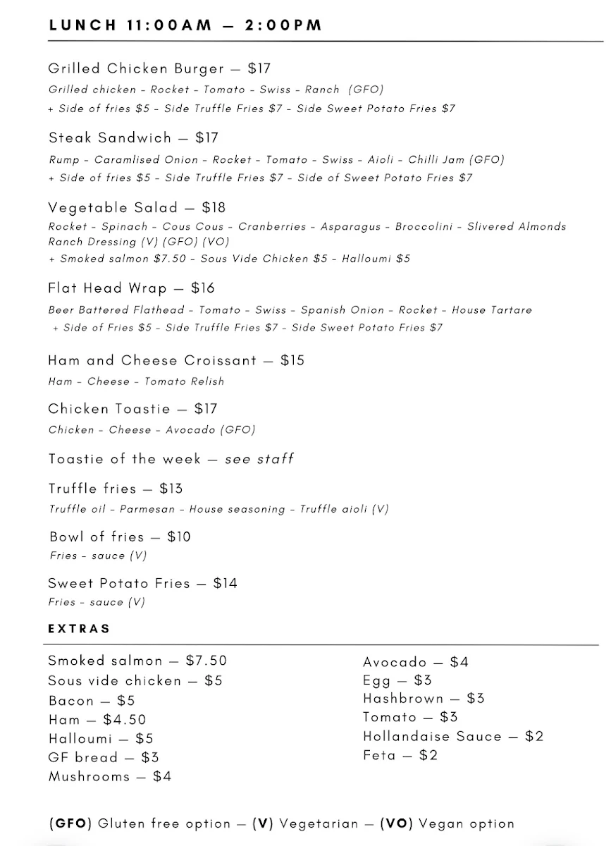 Menu, Glaze Cafe Bar