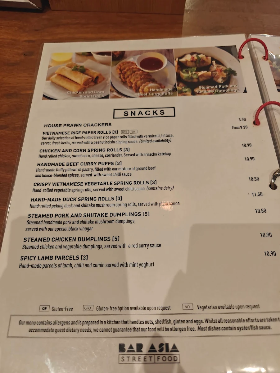 Menu, Bar Asia (Annandale)