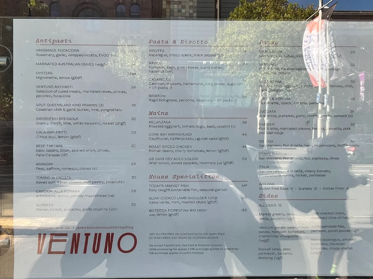 Menu, Ventuno Restaurant