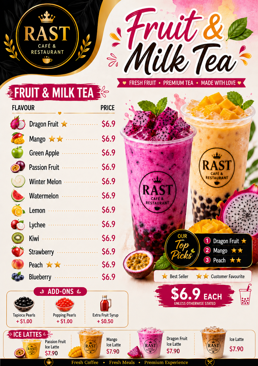 Menu, RAST Cafe & Restaurant