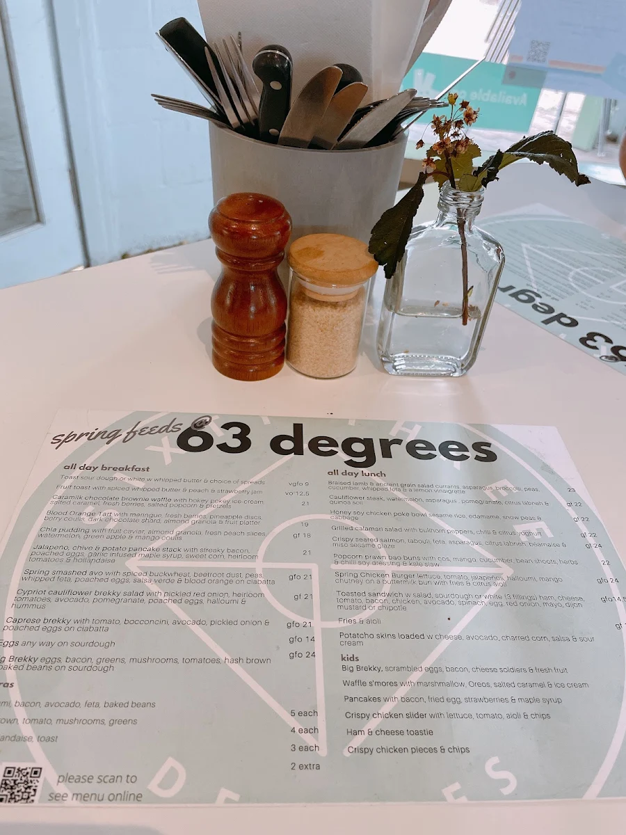Menu, 63 Degrees