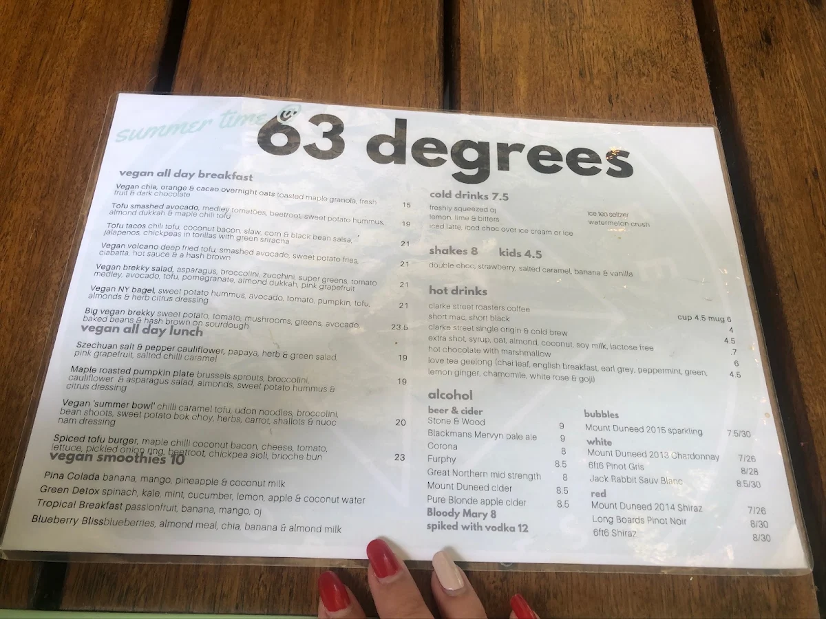 Menu, 63 Degrees
