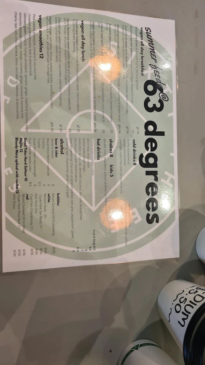 Menu, 63 Degrees