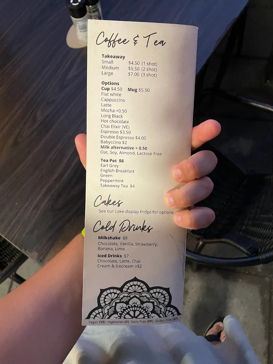 Menu, Cafe Johalia