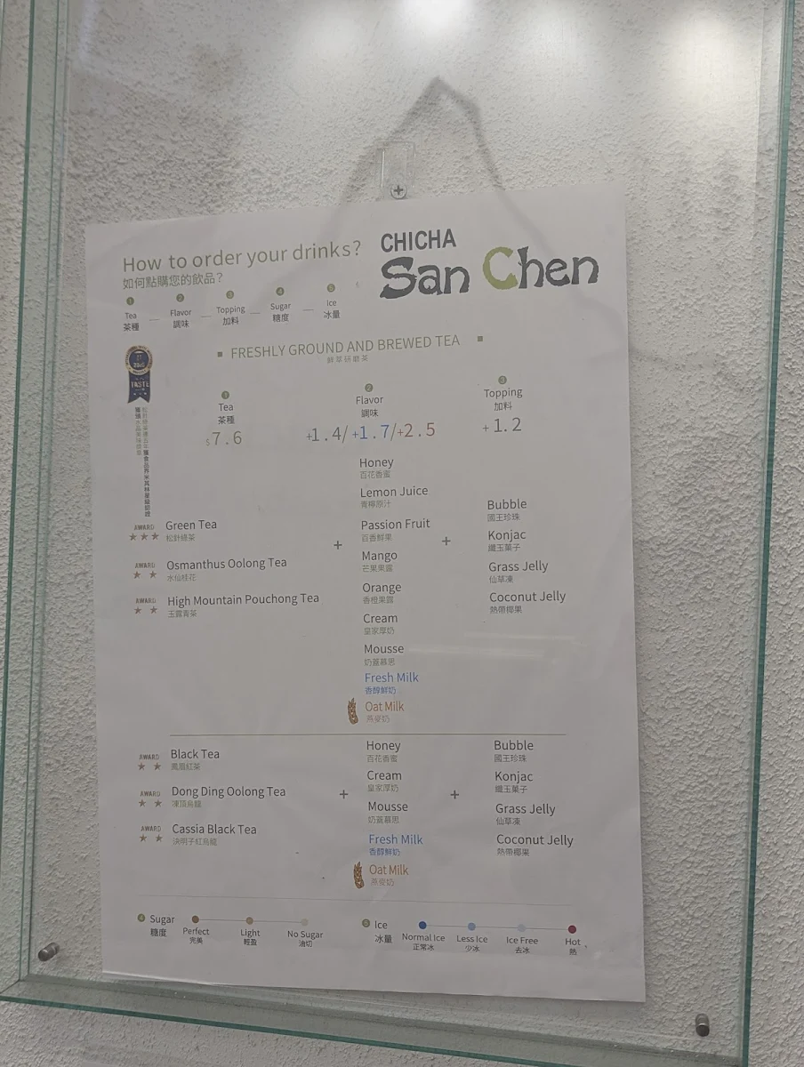 Menu, CHICHA San Chen Burwood