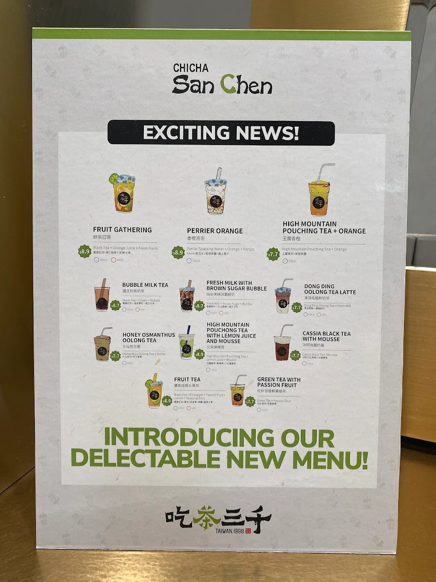 Menu, CHICHA San Chen Burwood