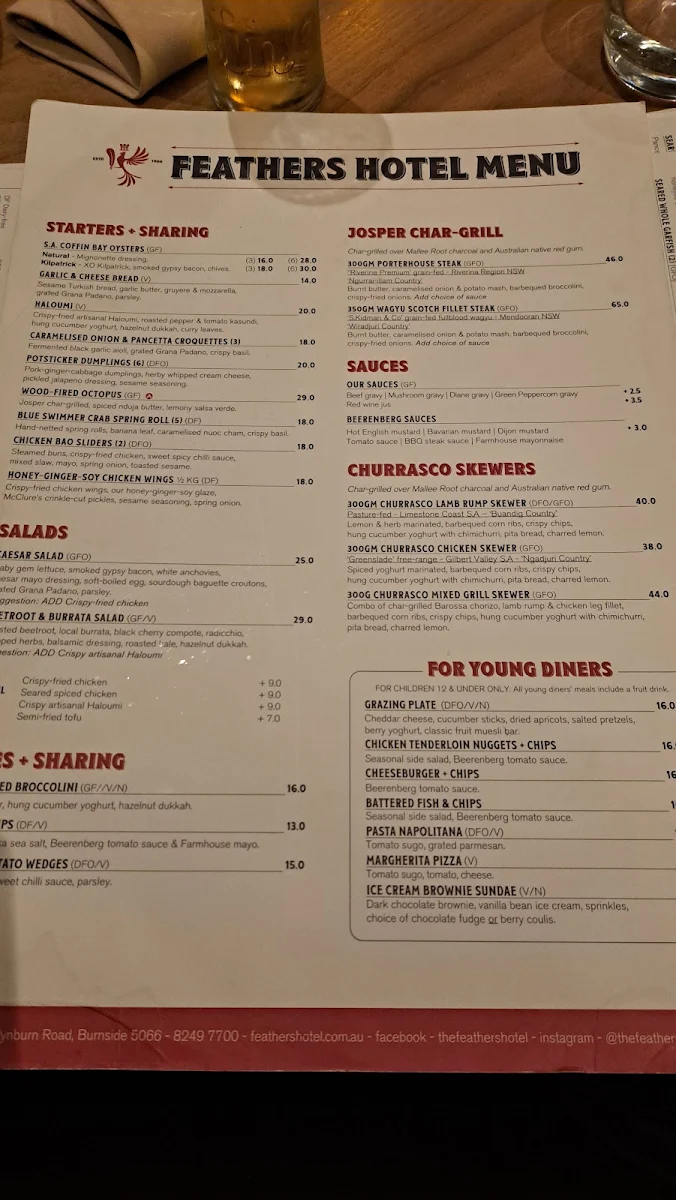 Menu, Feathers Hotel