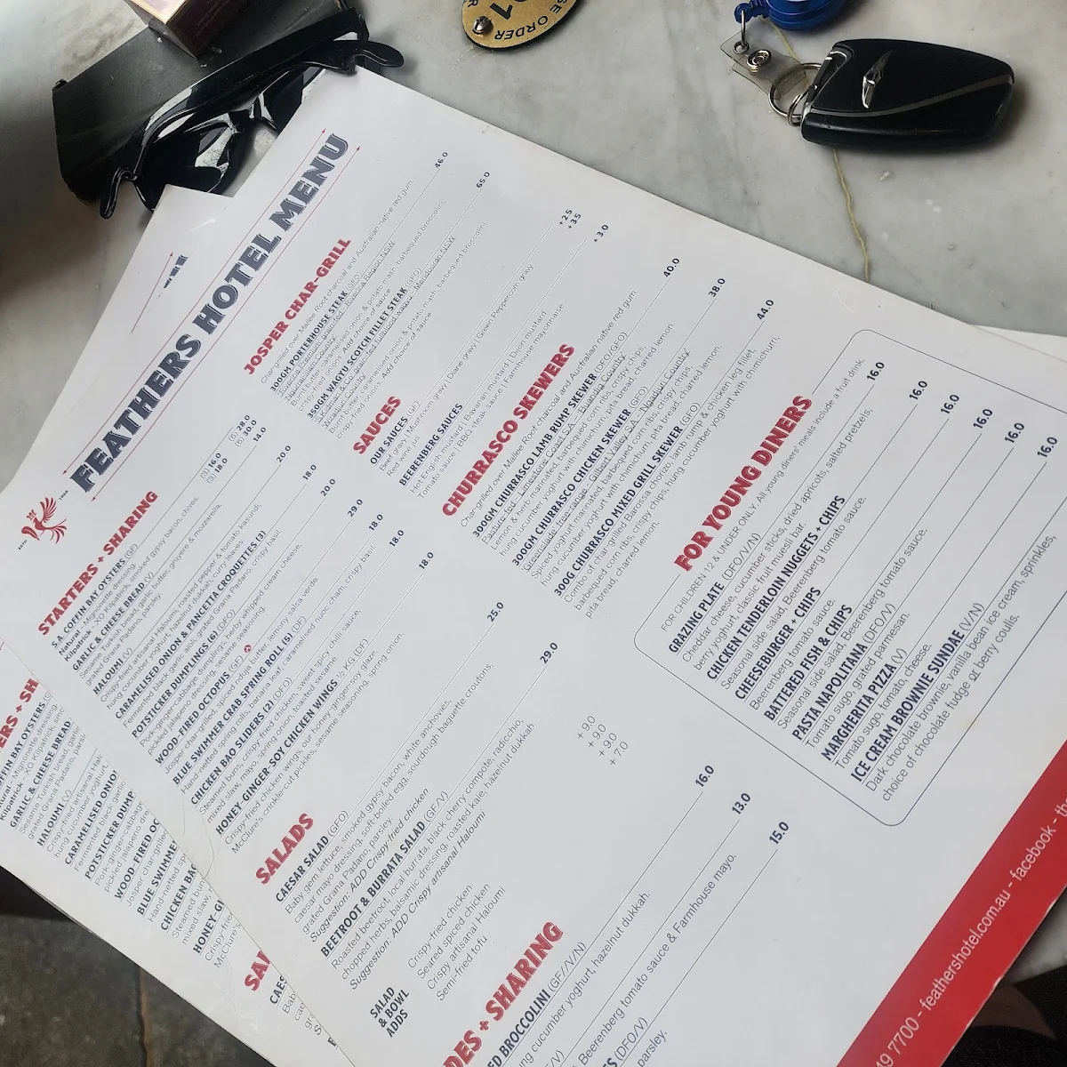 Menu, Feathers Hotel