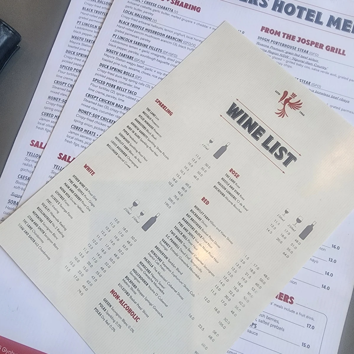 Menu, Feathers Hotel
