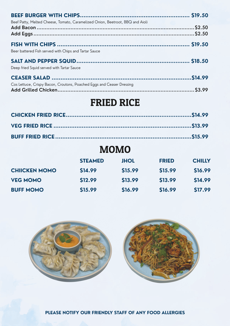 Menu, FEWA KITCHEN