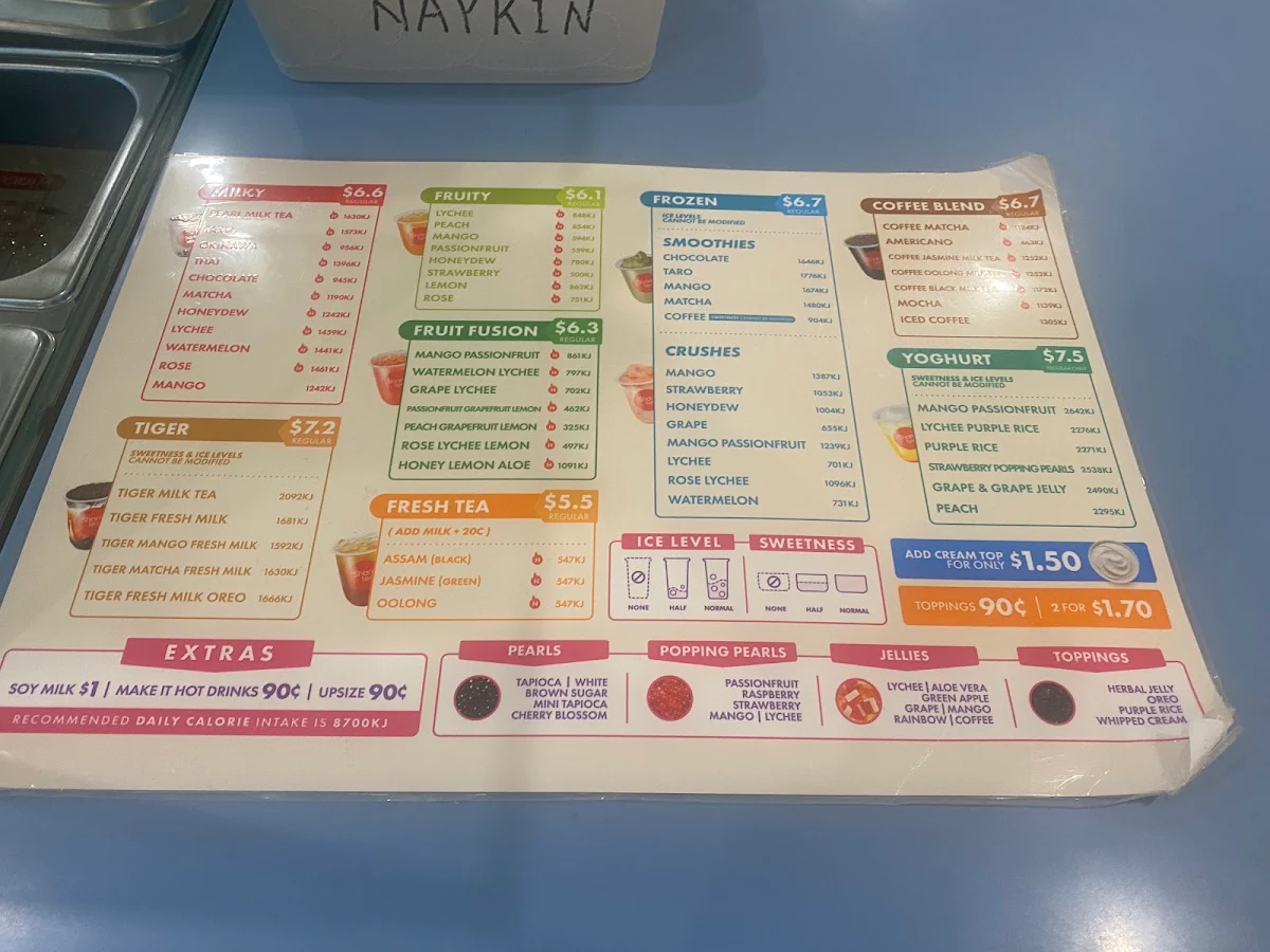 Menu, Sharetea Doncaster