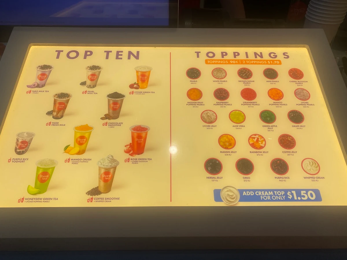 Menu, Sharetea Doncaster