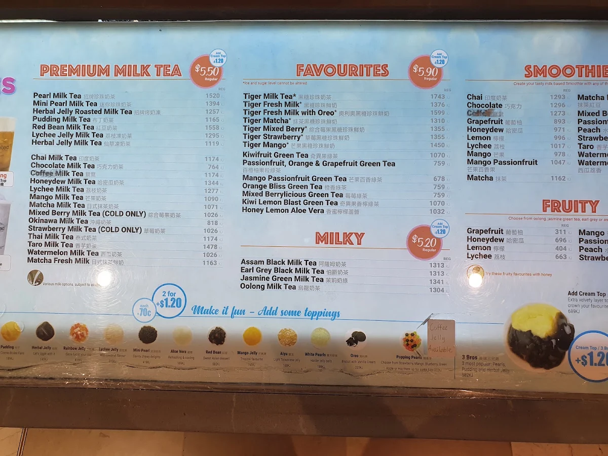 Menu, Sharetea Doncaster
