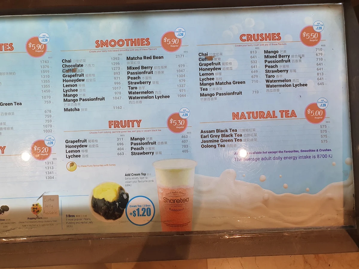 Menu, Sharetea Doncaster
