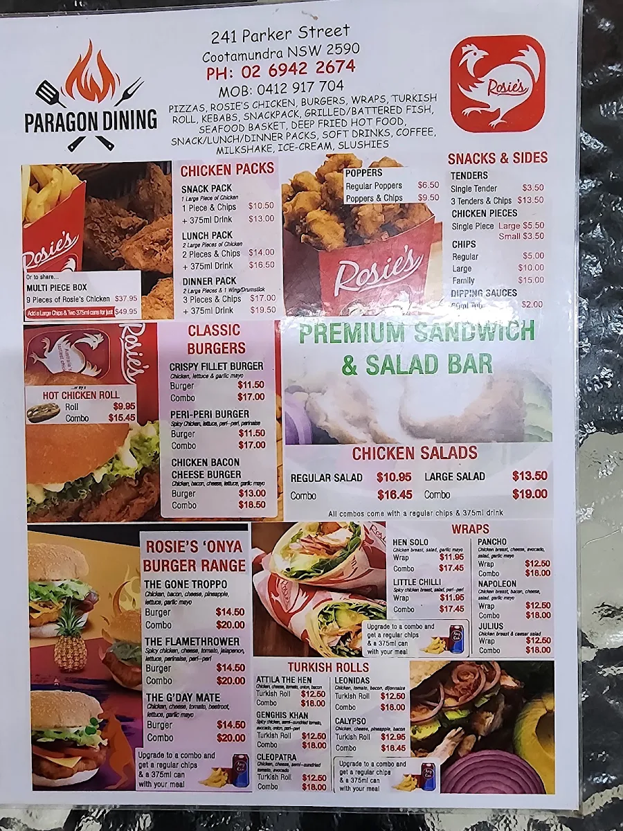 Menu, The New Paragon Dining