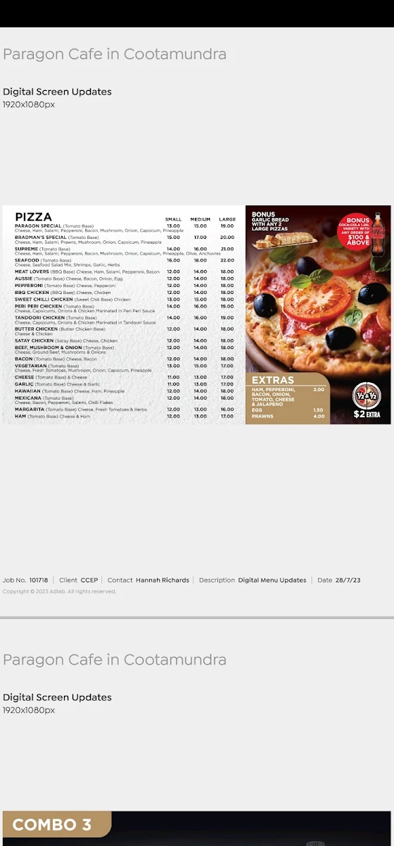 Menu, The New Paragon Dining