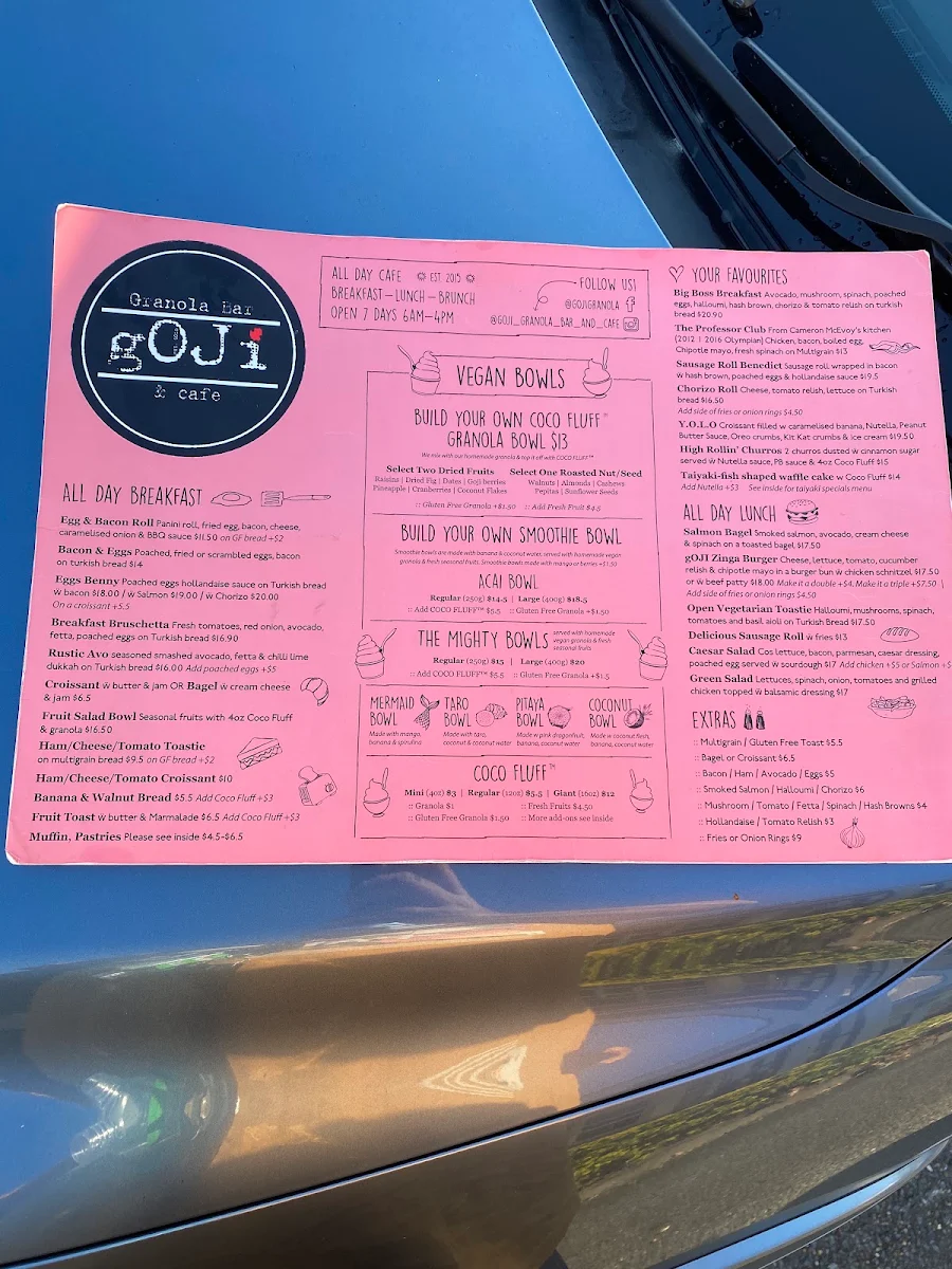 Menu, Goji Granola Bar & Cafe