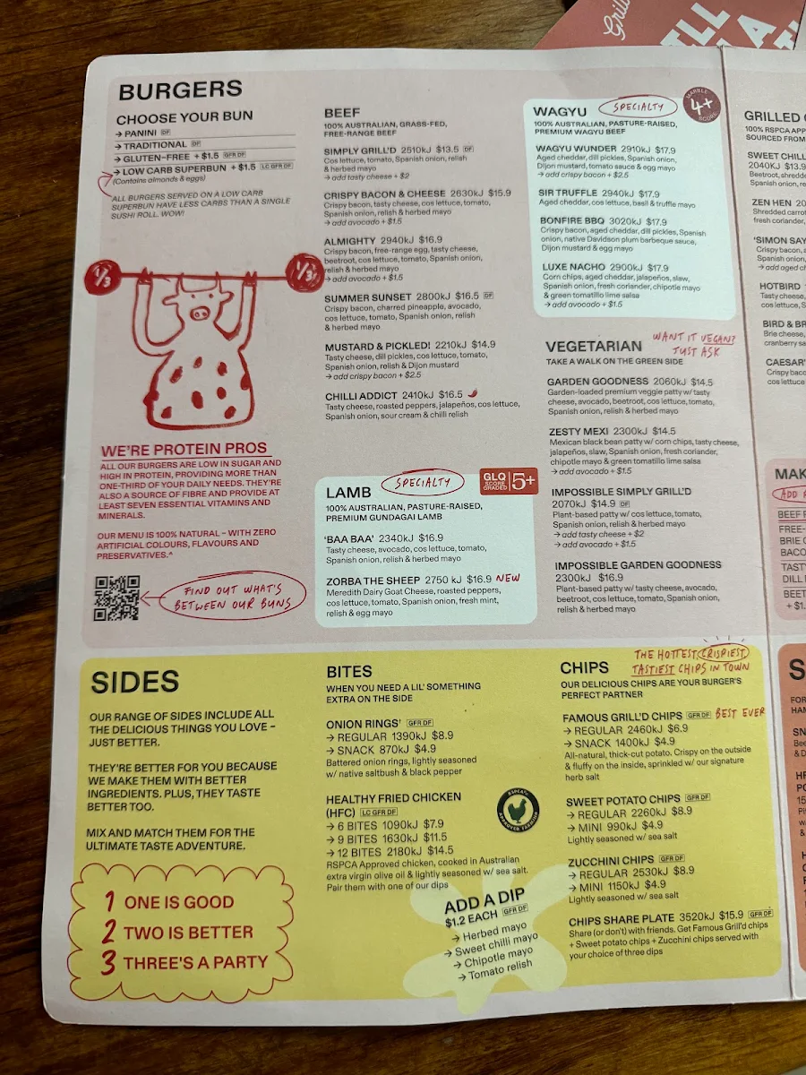 Menu, Grill'd Burgers - Westfield Sydney
