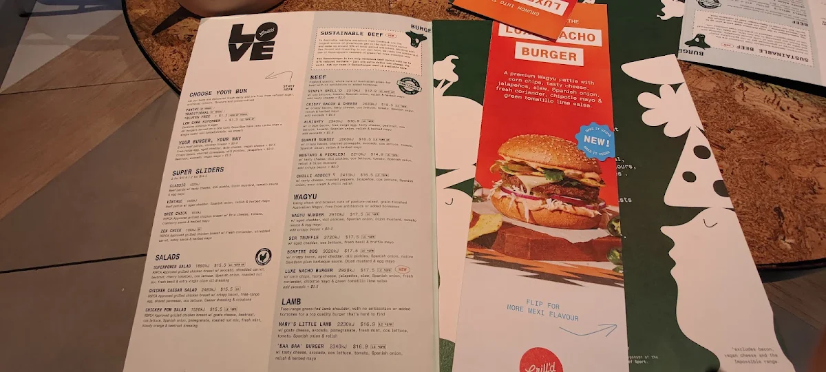 Menu, Grill'd Burgers - Westfield Sydney