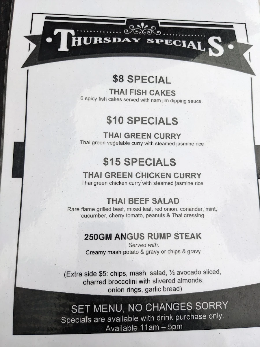 Menu, Pyrmont Bridge Hotel