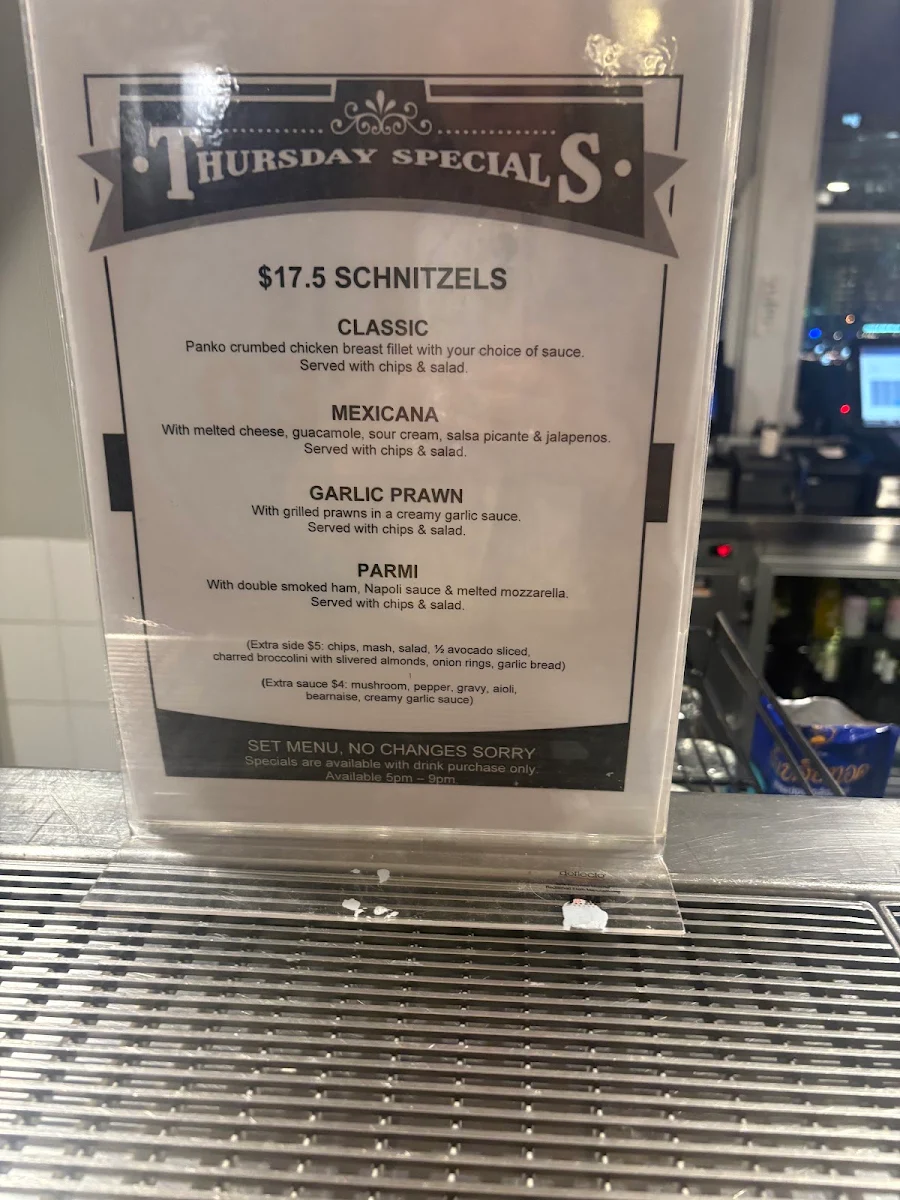 Menu, Pyrmont Bridge Hotel